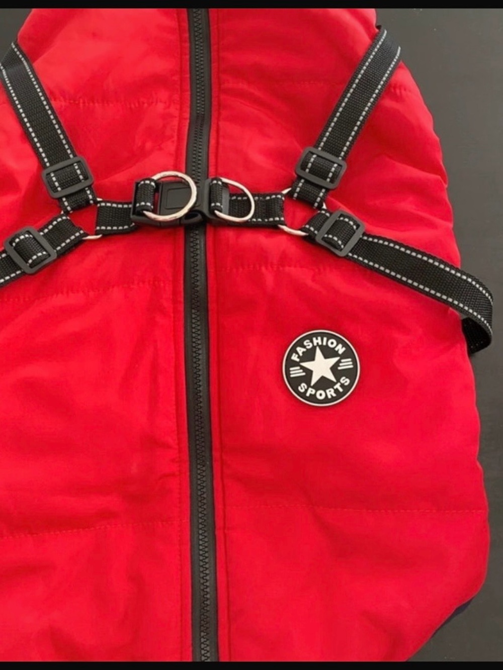 Dog Red Puffer Jacket with Harness
